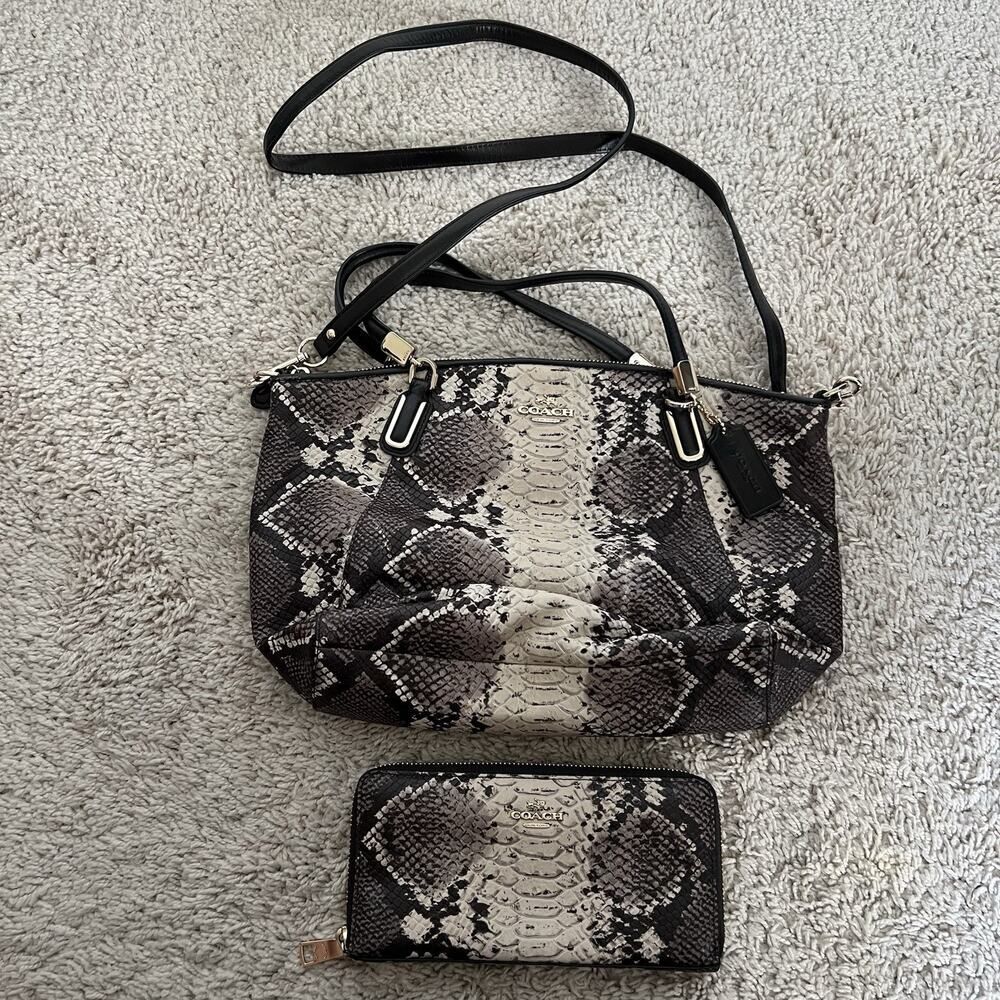 Coach Authentic Vintage Python Snakeskin Print Leather Handbag And Wallet